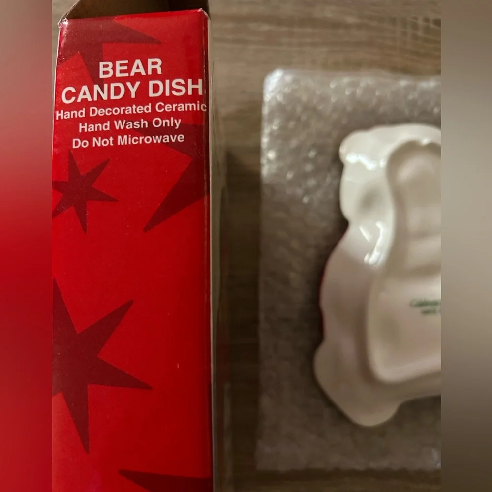 Celebrate The Season Bear Candy Dish Hand Decorated Ceramic New